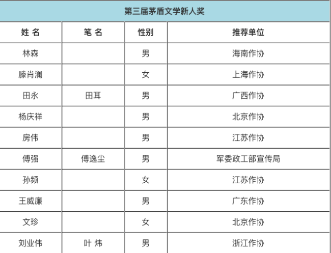 第三届茅盾文学新人奖/子奖项