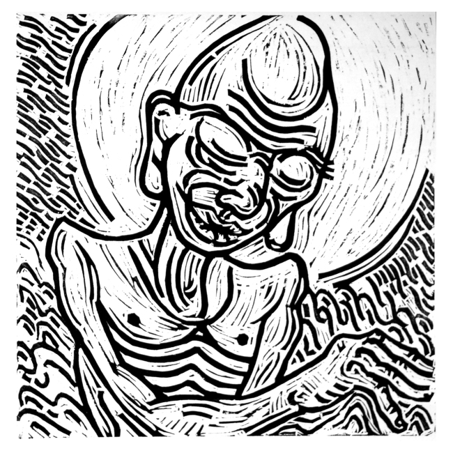 钱锋《佛陀》黑白木刻40x40cm 2015年