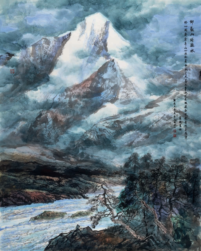 尼玛泽仁 仰观山俯听水  178×142cm  国画