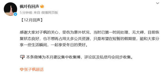 张子枫对接回应其受伤状况:当时已第一时间处理