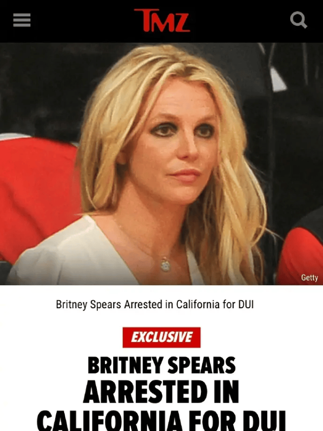 曝布兰妮涉嫌酒后驾驶 当晚在加利福尼亚被捕