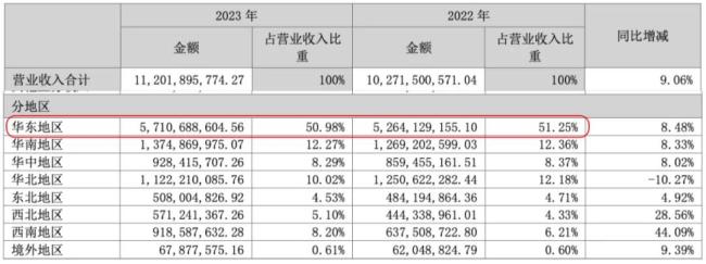 （收入按地区划分，2023年年报）