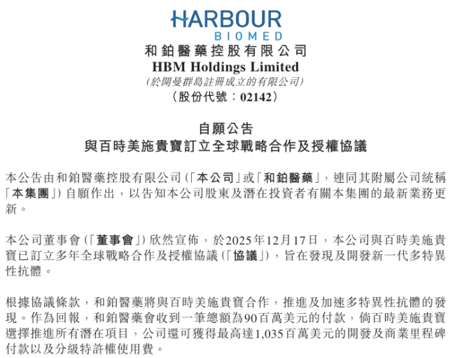超11亿美元!和铂医药又一大单合作达成