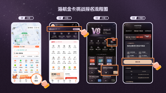 图为：滴滴会员V7、V8用户可以打开滴滴出行App-我的-会员中心卡片进入会员中心页面参与活动