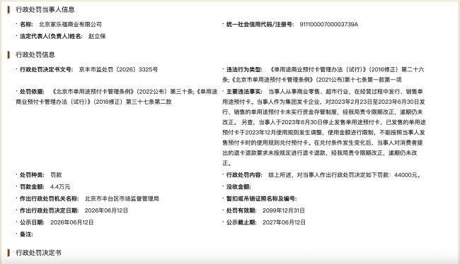 北京家乐福公司因“预付卡违规”被罚！四元桥店还有一块没关？网友：进去一头雾水…