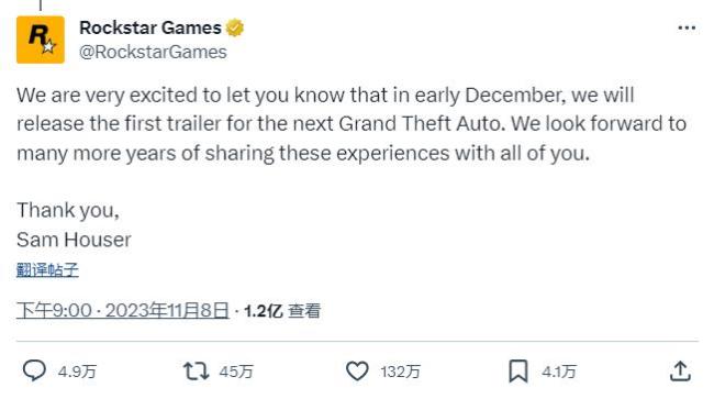 Take-Two对《GTA6》发行充满信心：预计2025年迎来巅峰之作！