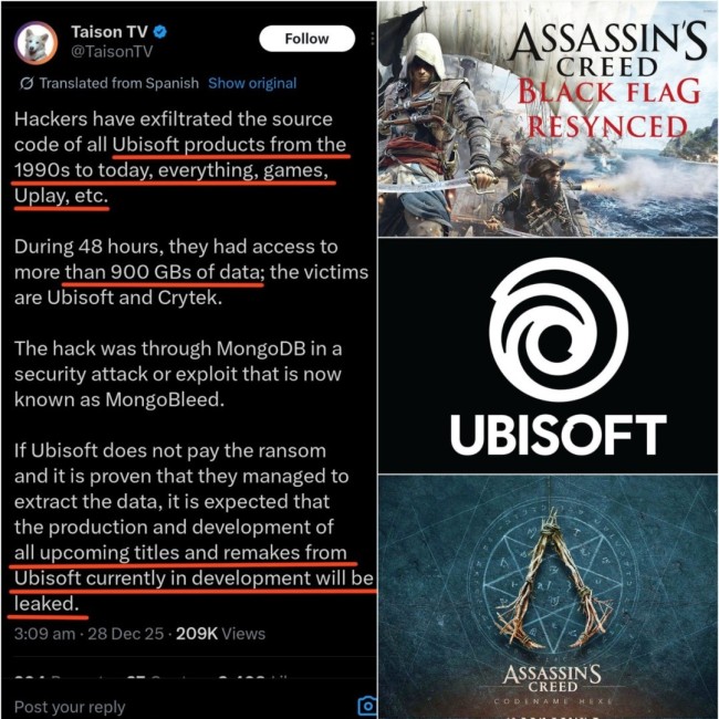 育碧黑客事件新进展！内部人士称数据泄露传闻被夸大