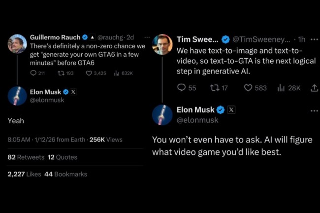 马斯克：AI或将让任何人在几分钟内生成《GTA6》