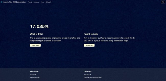 网上出现《塞尔达传说:旷野之息》的反编译项目 源代码已反编17%!