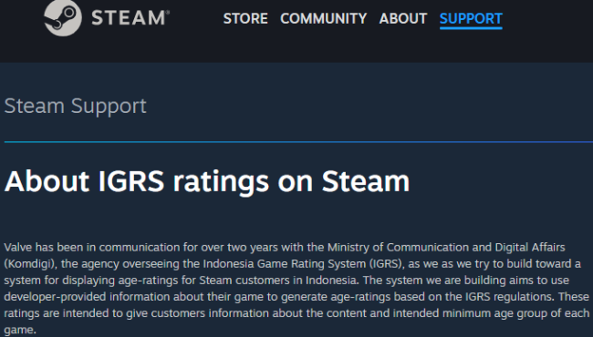 V社回应印尼游戏评级系统IGRS乱评一气 因技术问题与BUG