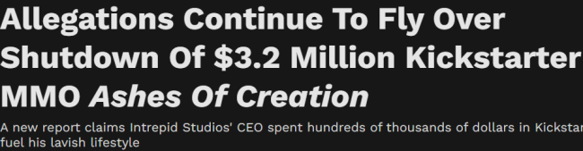 《灰烬创世纪》停服众筹327万美元被指被挪用 开发者否认