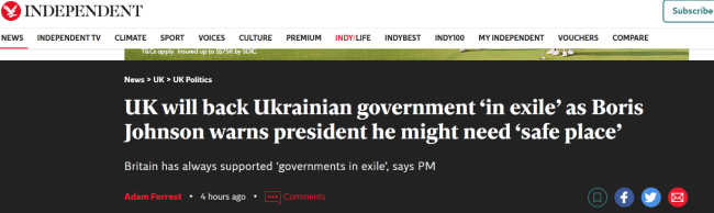 俄媒：约翰逊称泽连斯基“或必须离开”乌克兰