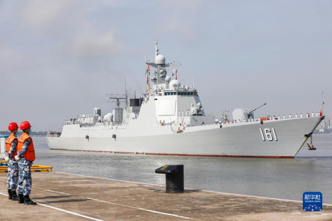 中国海军第40批护航编队圆满完成亚丁湾、索马里海域护航任务，顺利返回广东湛江某军港（7月5日摄）。新华社发（陈润楚 摄）