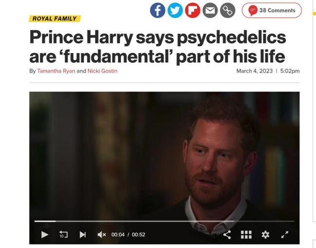 英国哈里王子承认吸毒，称迷幻药是他生活的“基本”部分：这是净化生活的过滤器