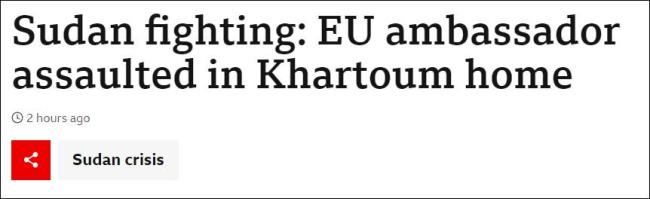 欧盟驻苏丹大使在喀土穆寓所遇袭，本人“并无大碍”