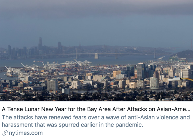 亚裔美国人遇袭后，旧金山湾区迎来了紧张的农历新年。/ 《纽约时报》报道截图
