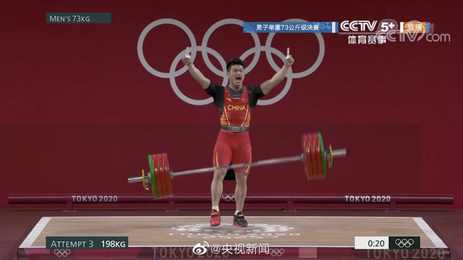 第12金！石智勇夺得举重男子73公斤级金牌