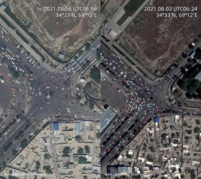 卫星直击“喀布尔时刻”：人群涌入机场跑道