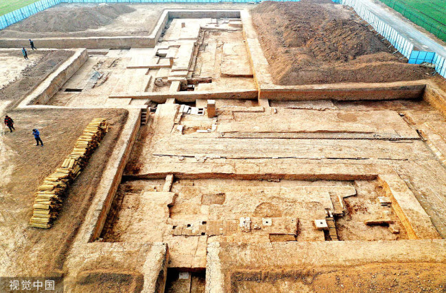 2022年1月18日，河南省洛阳市，千秋门、永巷遗址考古发掘现场。