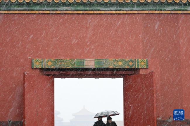 北京三月迎春雪