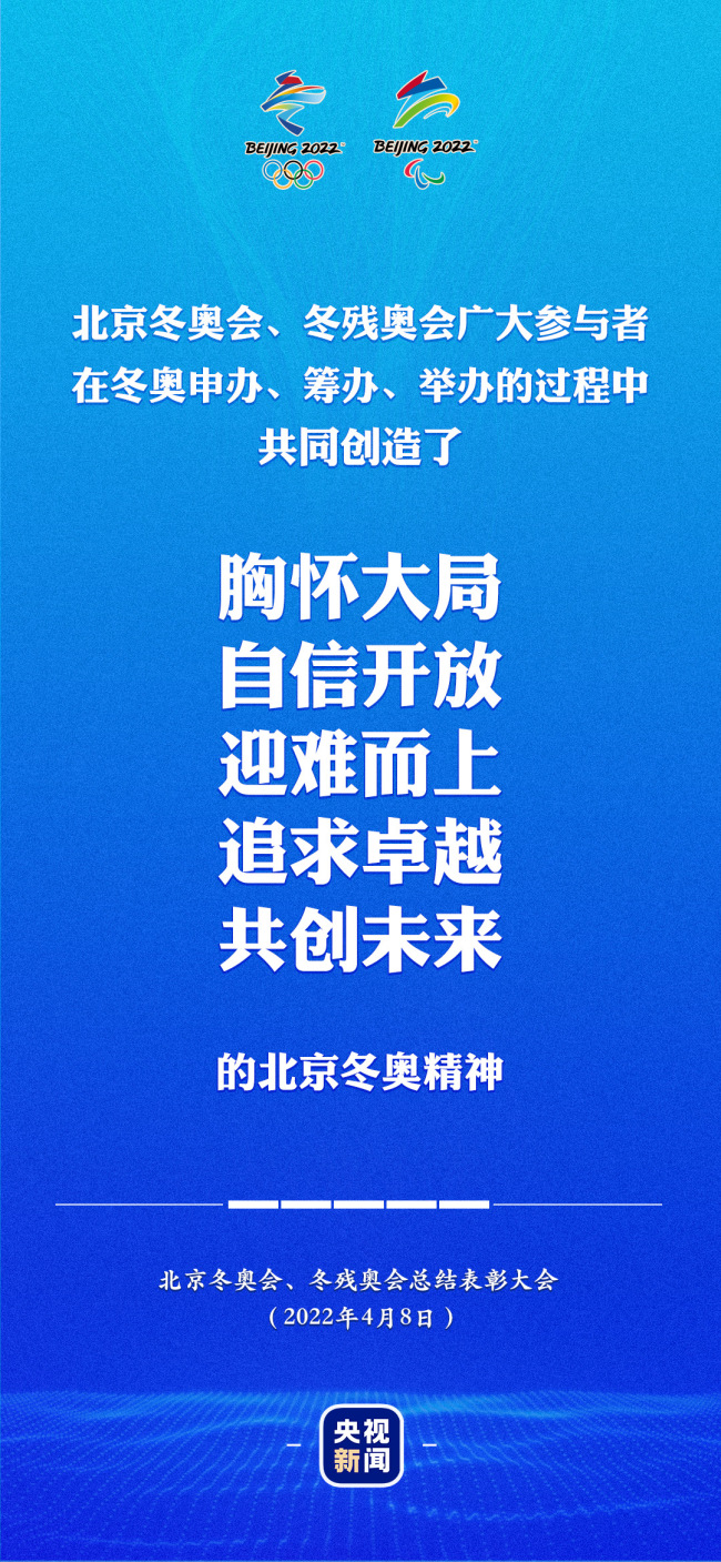 习近平：广大参与者共同创造了北京冬奥精神