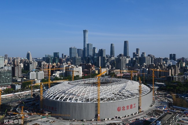 2022年4月22日，北京，改造复建中的工人体育场。