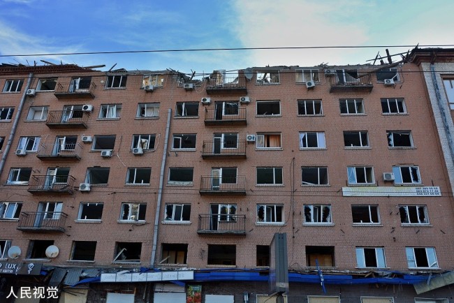 乌克兰基辅州遭攻击后 基辅市中心多处建筑损坏