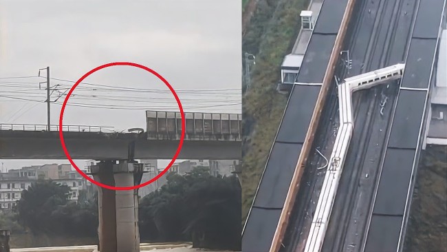 D2809列车进站前监控曝光：过桥时车头破损，轨道一侧防护栏缺损