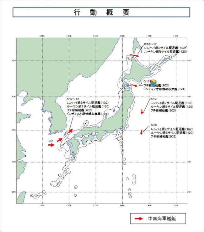 中俄海军舰队各自绕过半个日本