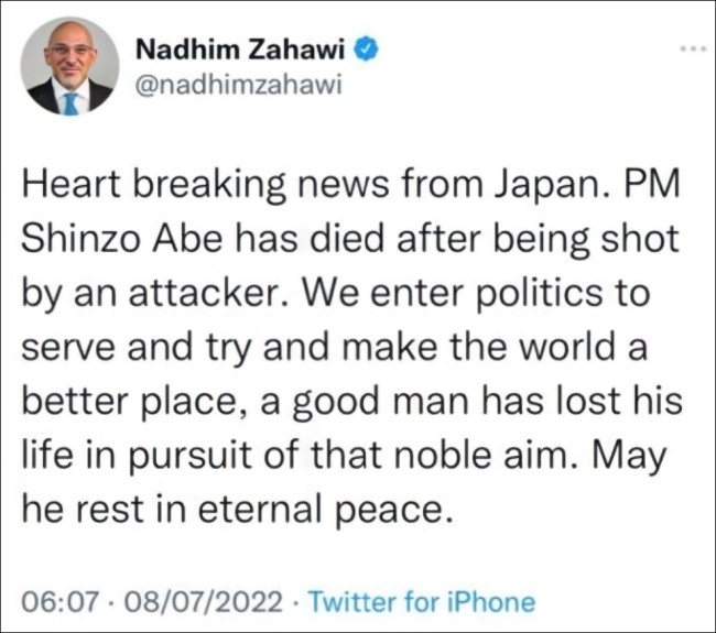 安倍死前，英国新财相就急着“悼念”