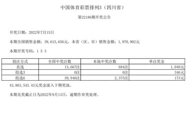 中国体育彩票7月15日开奖结果