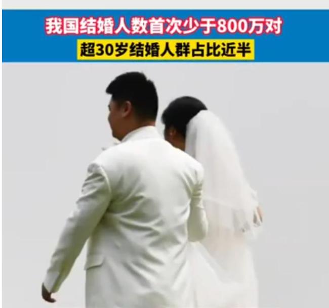 结婚人数首次低于800万对 超30岁结婚人群占比近半