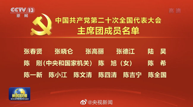 党的二十大主席团成员名单公布