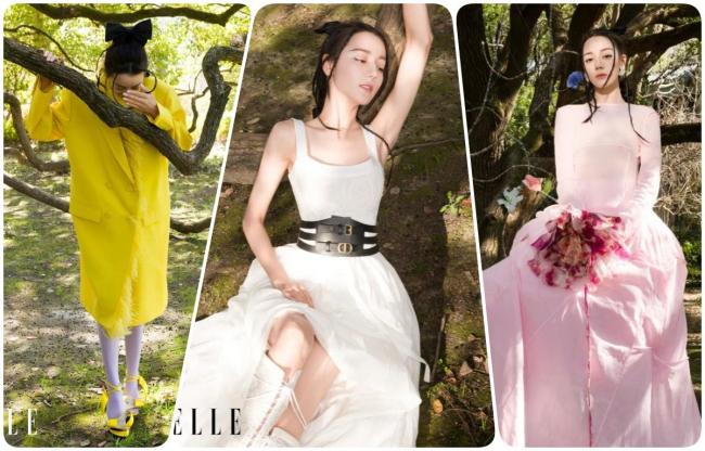 迪丽热巴登ELLE五月刊封面，穿吊带抹胸清凉上阵，太美了