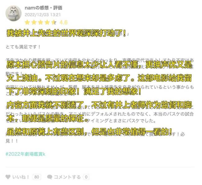 日本网友评灌篮高手电影 5星1星呈两极分化
