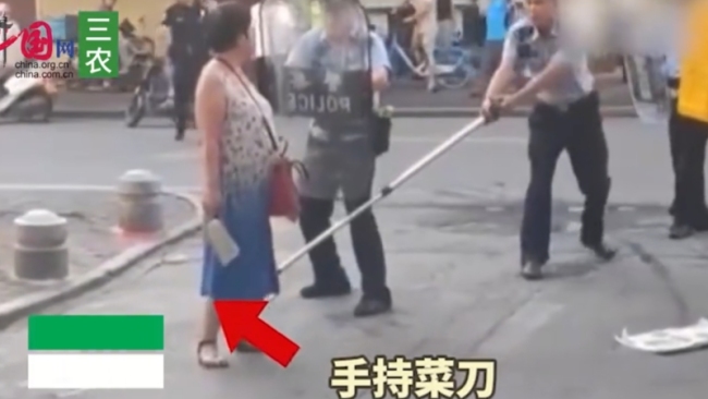 大妈持刀上街被警察制服：用刀狂砍警察！
