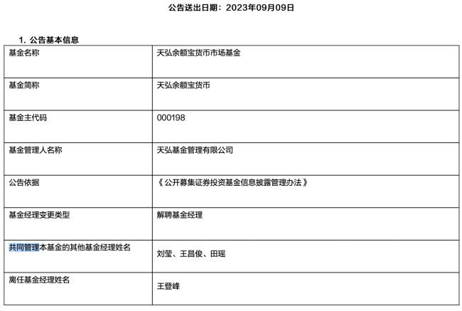 余额宝发生重要变更，管理产品已有10年的经理离任