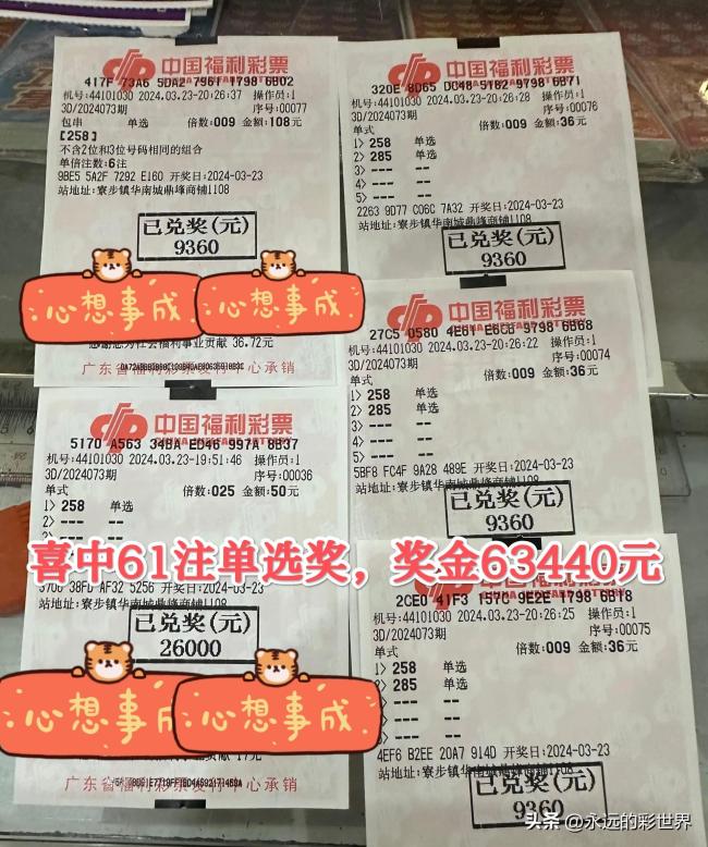 3d第24073期开奖号码258彩民独中63万元大奖网友不用交税