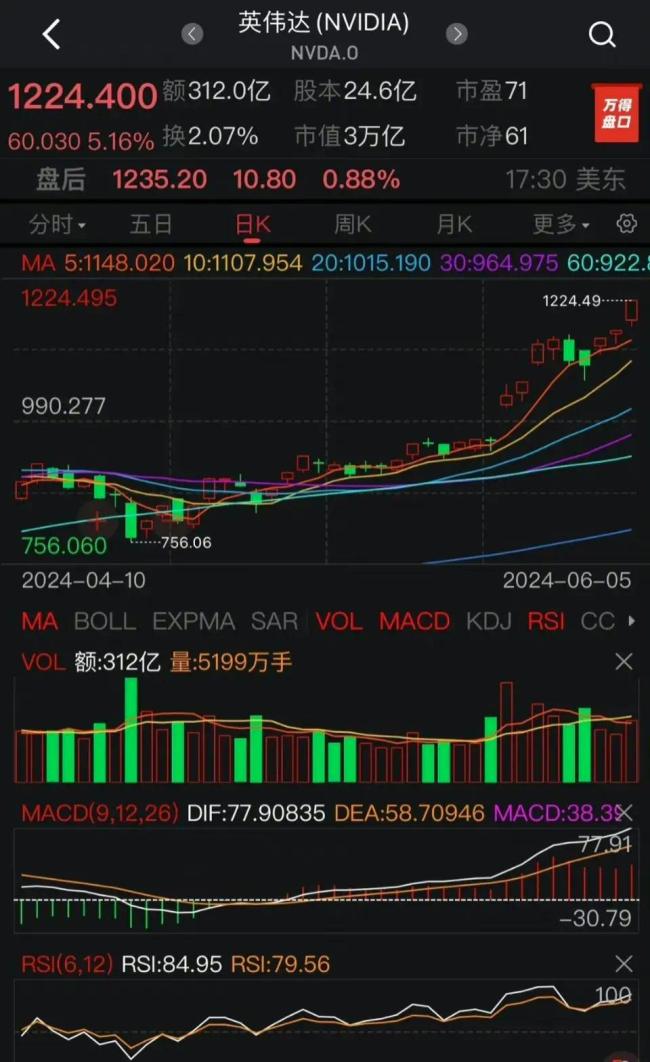 英伟达股价触及1200美元/股 续刷历史新高 市值逼近3万亿美元