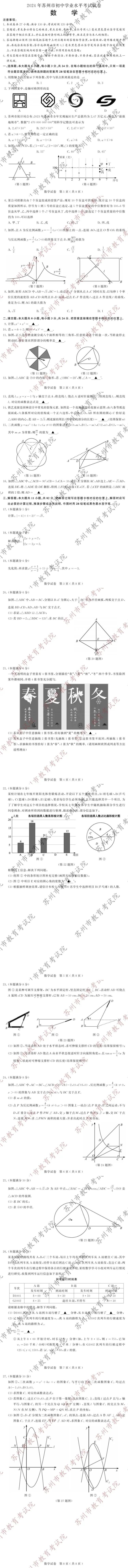 2024年苏州中考试题和参考答案公布