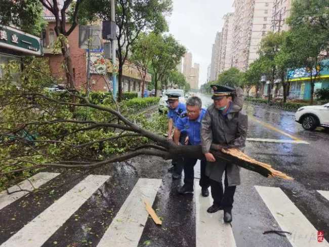 台风致上海部分居民家中玻璃窗破裂 党员干部迅速排险暖人心