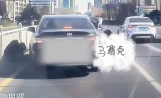  男子蹲在路中間險(xiǎn)被車輛剮碰