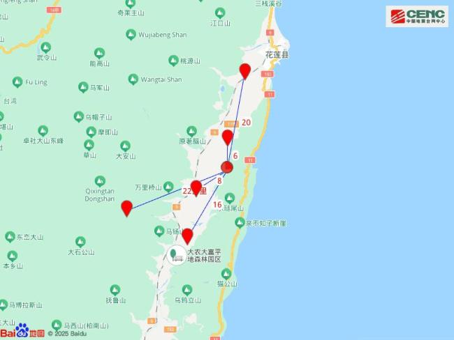 台湾花莲县发生4.0级地震 震源深度11公里