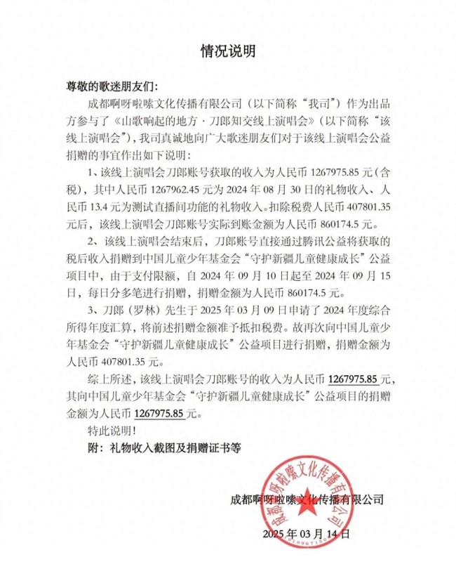 刀郎將線上演唱會(huì)收入全款捐出 支持新疆兒童健康成長(zhǎng)