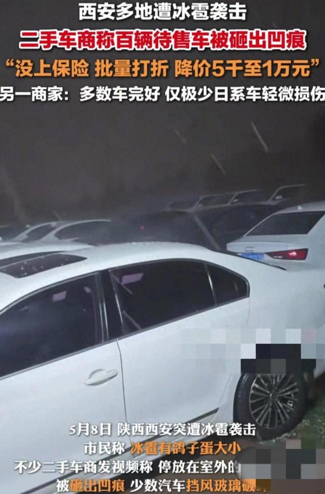 車停路邊遭遇冰雹 新車變“麻子臉”