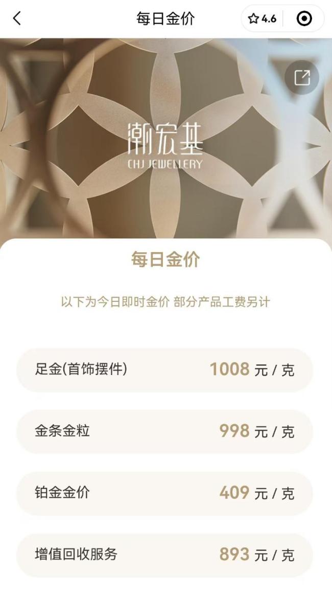 金飾克價(jià)跌到1000元 金價(jià)震蕩調(diào)整