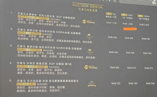 咖啡节有咖啡标价1530元一杯