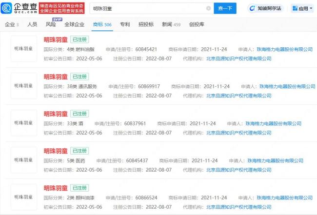 格力電器已注冊(cè)多枚明珠羽童商標(biāo) 直播合作或重啟