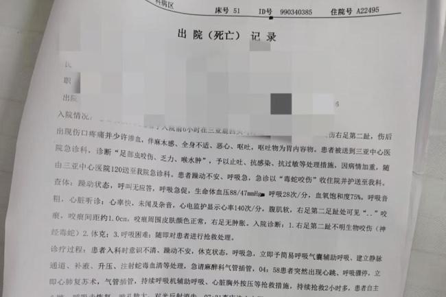三亚游客被咬伤身亡 死亡记录公布