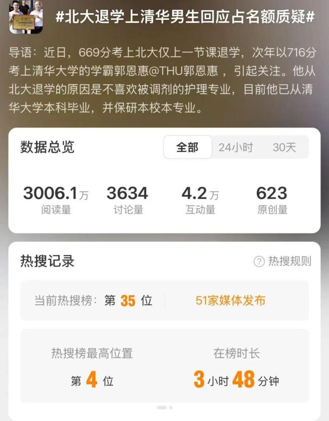 北大退學(xué)上清華男生稱因護理被嘲笑